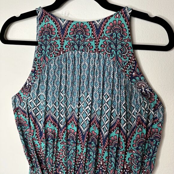 Olivaceous Teal Pink Multi Color Paisley Sleeveless Flowy Mini Tie VFront Small - Picture 7 of 13